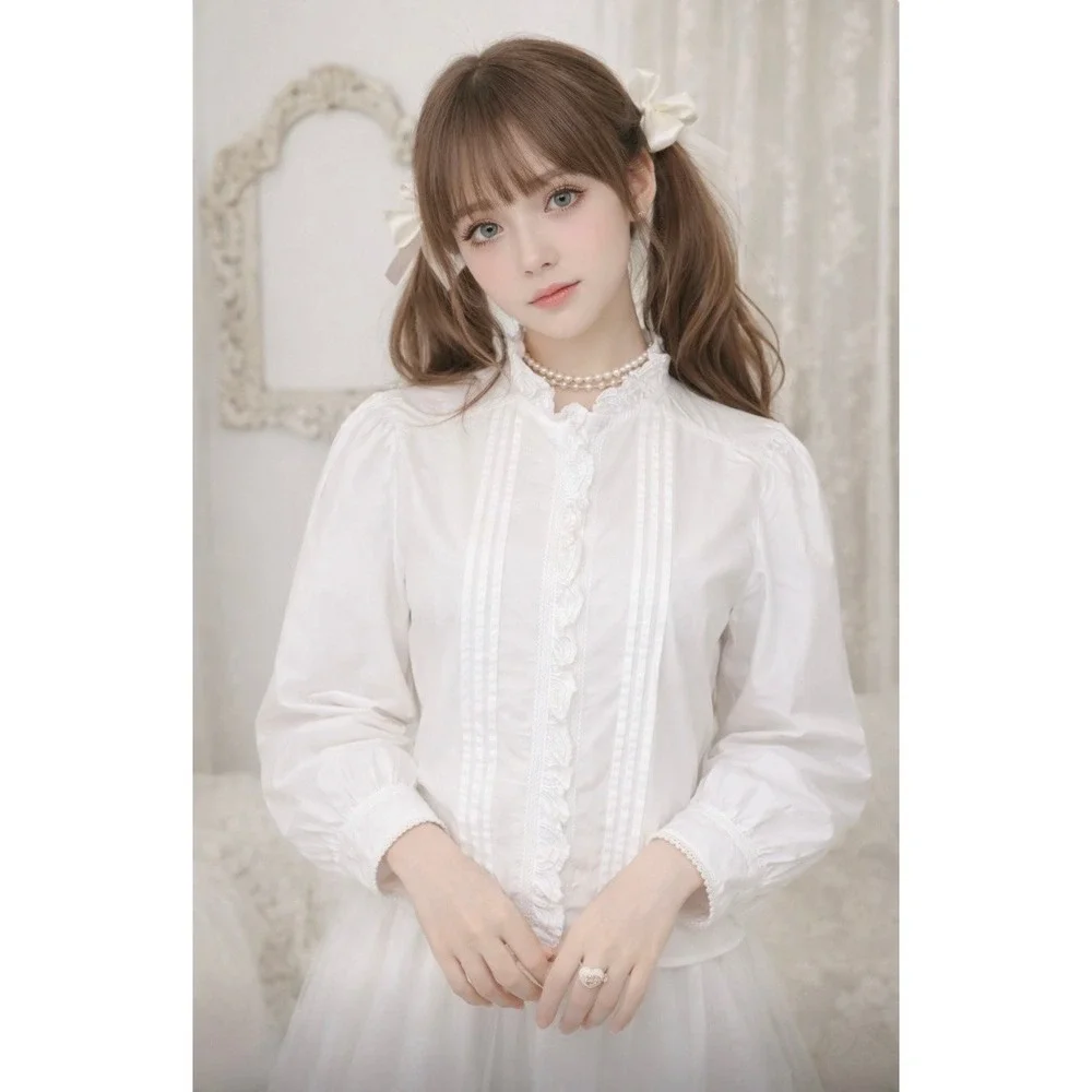 SUNDANCE‎ White Pleated Embroidered Ruffled Buttondown Top Blouse Petite Small